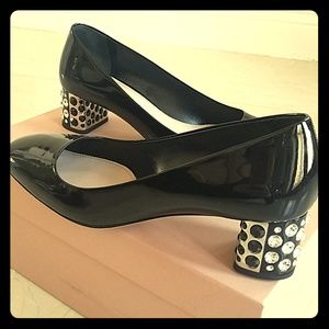 Miu Miu jewel crystal heel black patent shoes 36
